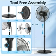 16 Oscillating Pedestal Fan, 3-Speeds Stand up Fan with Adjustable Height and Tilt, Less Noise, for Home Office Room Bedroom, Black
