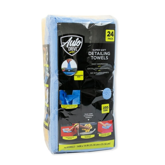 Auto Drive Coral Fleece Microfiber Towel, 24 Pack, Multi-Purpose Cleaning and Detailing, Blue & Yellow