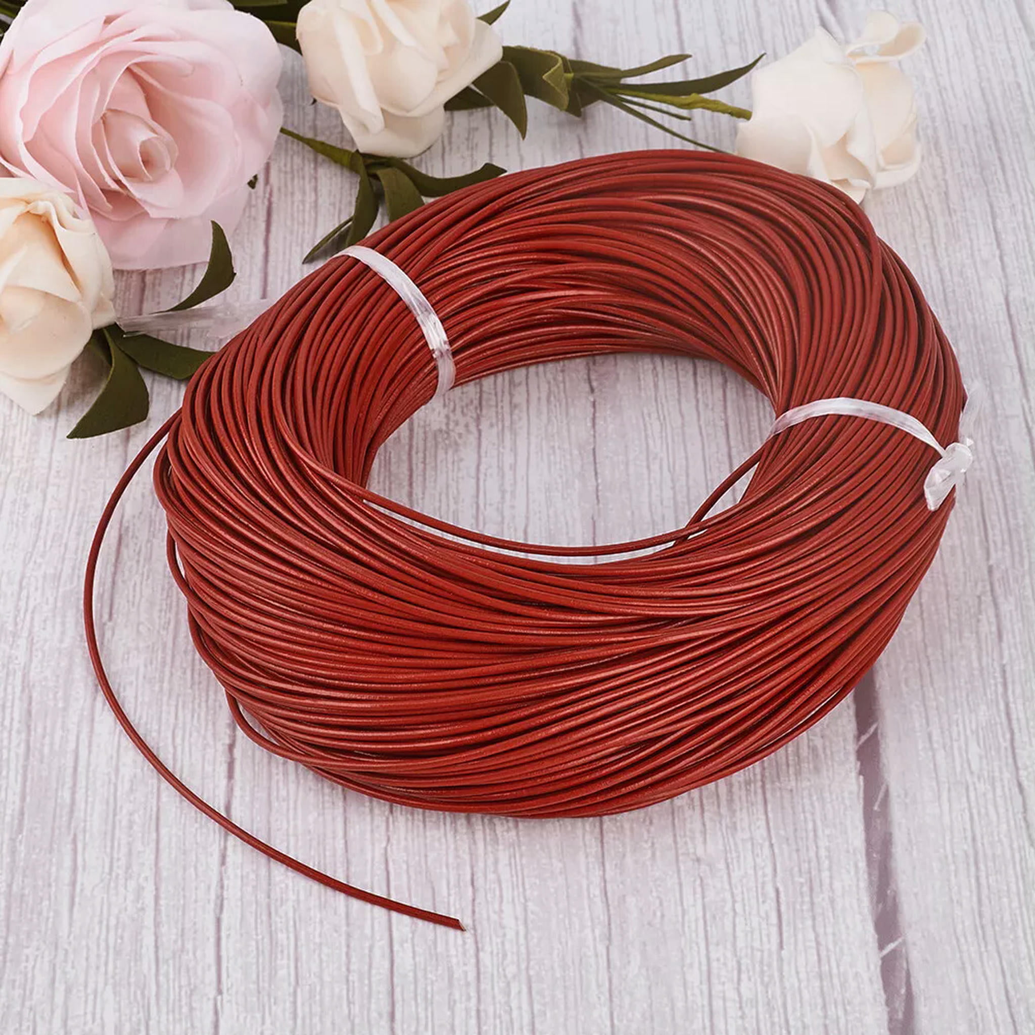 U8MO 109 yds Red Round Cowhide Leather String Cord Jewelry Bracelet Cord Thread 2mm