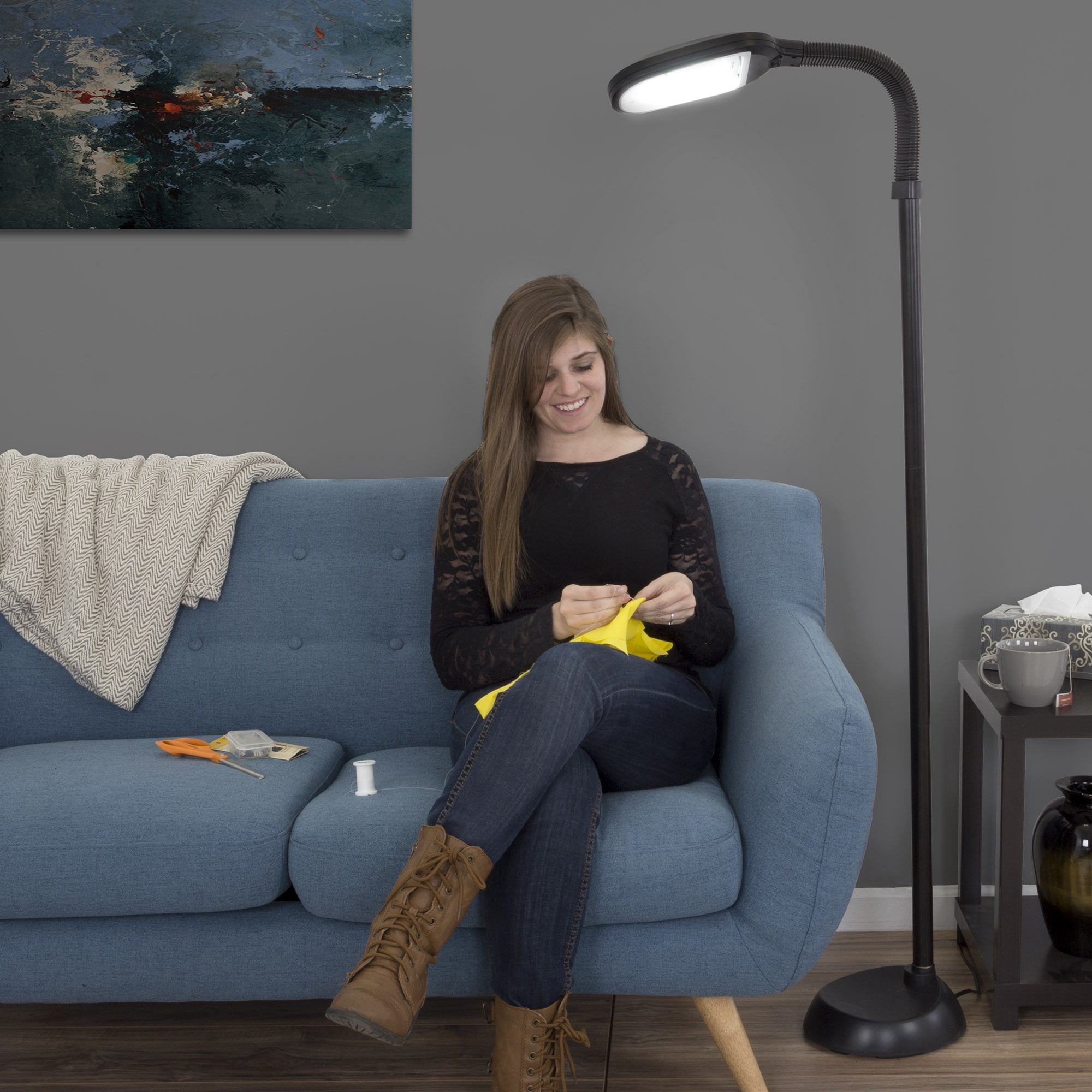 Lavish Home Natural Sunlight Floor Lamp with Bendable Neck 60 Inch (Black)