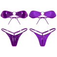 thumbnail image 1 of Conjunto de bikini micrometálico brillante para mujer, lencería sexy, sin tirantes, con lazo en la espalda, mini sujetador y tanga, ropa interior de playa, 1 of 4