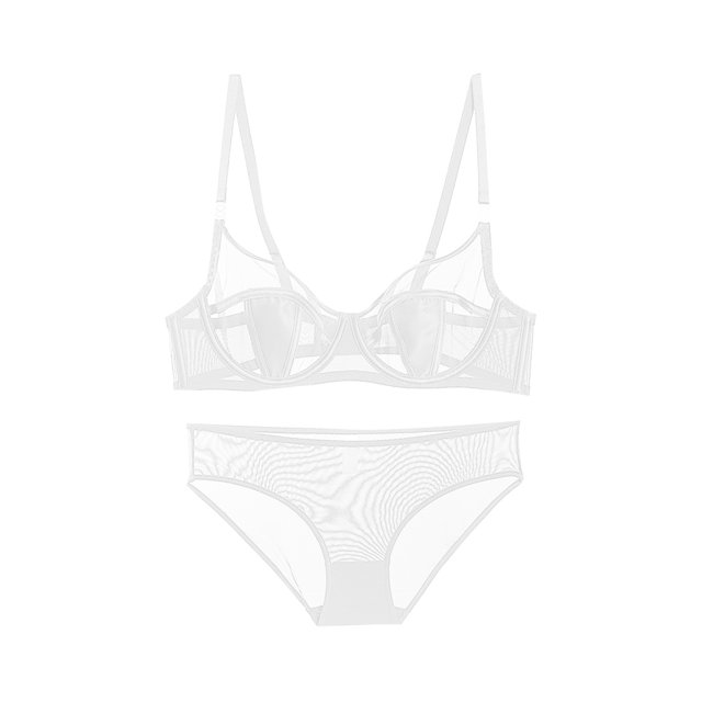 Gibobby Conjunto Lencería Tanga Y Bralette de estilo francés para mujer que realza el busto pequeño y da forma con un delicado juego de lencería antiflacidez(Blanco, B)