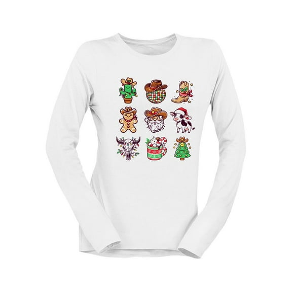 Cowboy Christmas Icons Festive Holiday Women's Long Sleeve