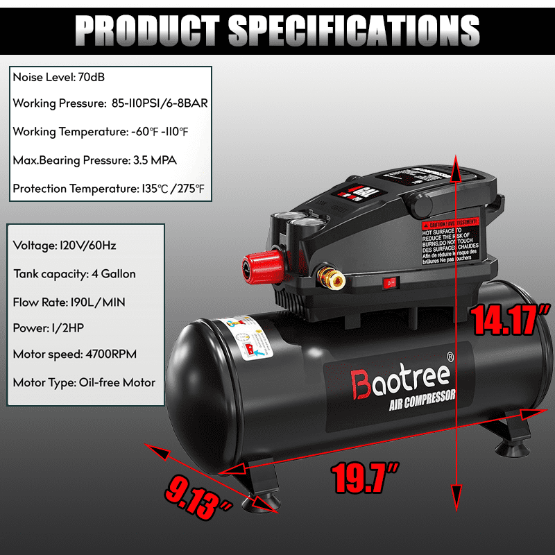 EAYSG 4 Gallon Portable Air Compressor, 110PSI Max, Oil-Free 0.5HP Motor, 0.6 SCFM @ 90 PSI, Quiet 70dB, for Car Tires, Spray Painting, Nail Guns & DIY Home Projects