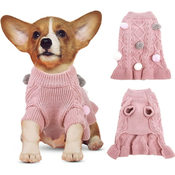 Dogs Sweater Dress With Bowtie Winter Sweater Clothes Knitted Girls Pet Clothes for Small for Small Medium Dogs Cats