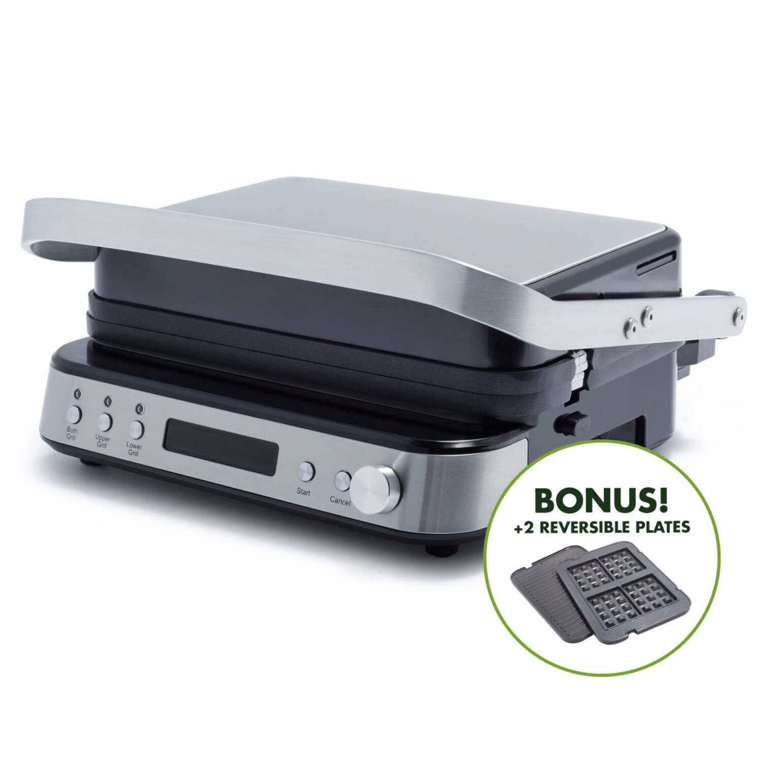 GreenPan Ceramic Nonstick 7-in-1 Grill, Griddle & Waffle Maker | Stainless Steel