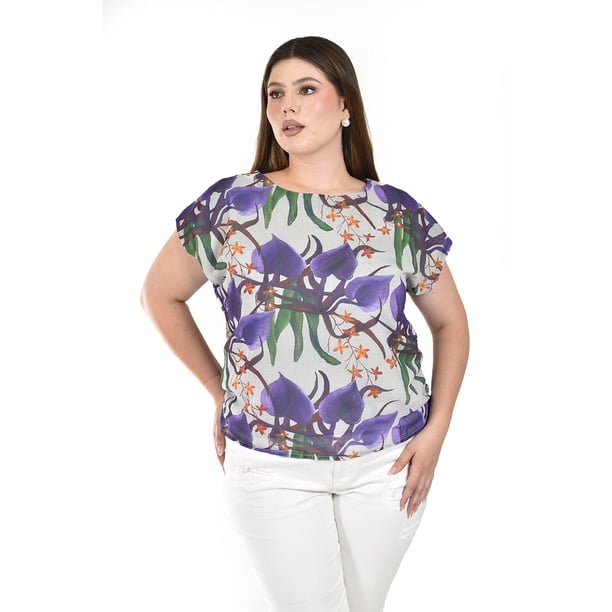 Blusa estampada Roman Fashion lila 38 Tallas Extras