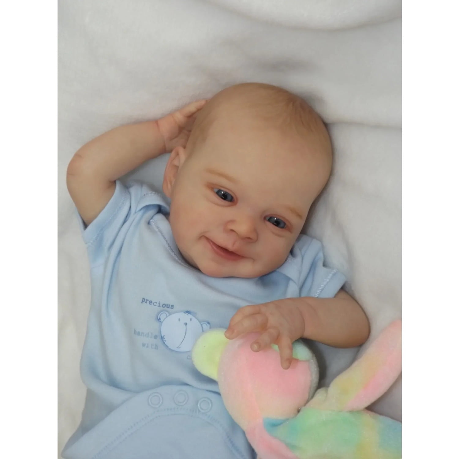 45cm Sebastian New Reborn Baby Dolls Girl Smile Newborn Doll Soft Cuddle Body with Hand-drawn Hair Toys for Kids Visible Veins Doll