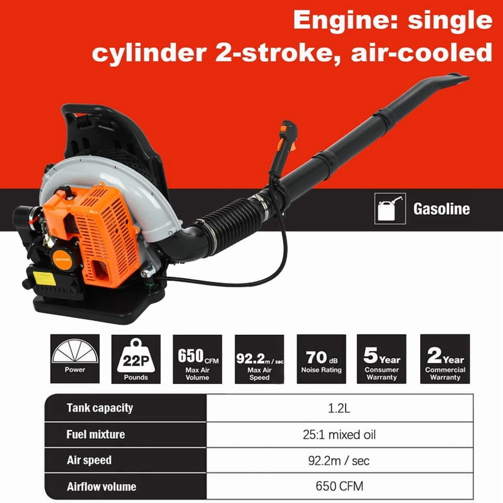 Gas Powered Backpack Leaf Blower – 63CC 2 Stroke Engine, 665CFM & 205MPH for Heavy Duty Commercial Lawn Care, Wet Leaf & Debris Removal