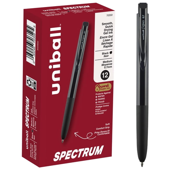 Bolígrafos de gel Uni-ball Spectrum retráctiles de 0,7 mm, tinta negra, 12 unidades