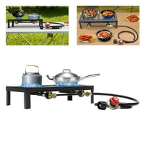 8000W Double Burner Gas Cooker, Portable Outdoor Gas Stove Propane Cooker with Adjustable 0-20Psi Regulator Hose, Gas Equipment for Outdoor Camping/Picnics/Hiking