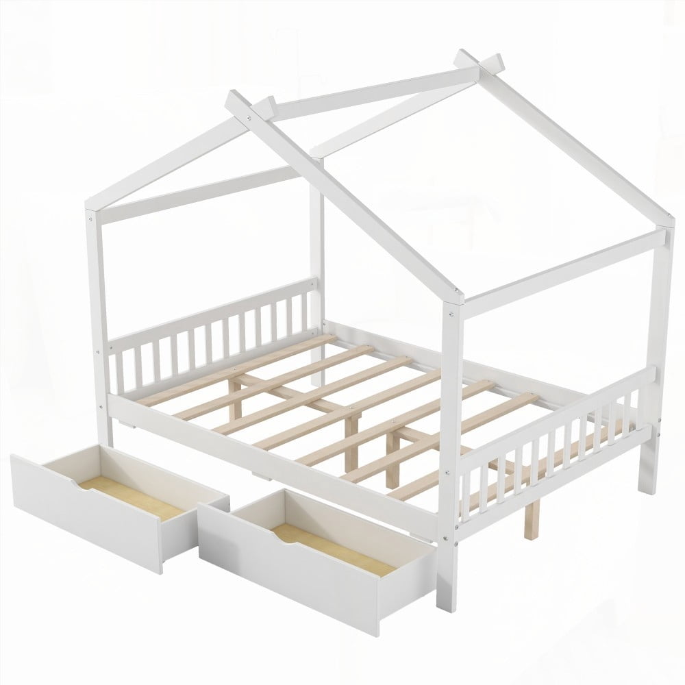 Bed with Storage Drawers & Roof Design - Full Size