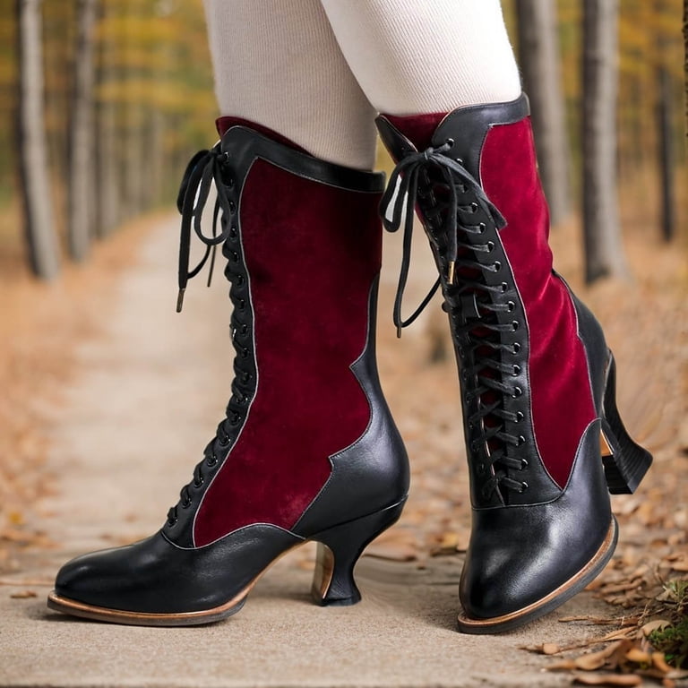 Oyedens Kitten Heels Combat Boots for Women Vintage Gothic  display picture 3
