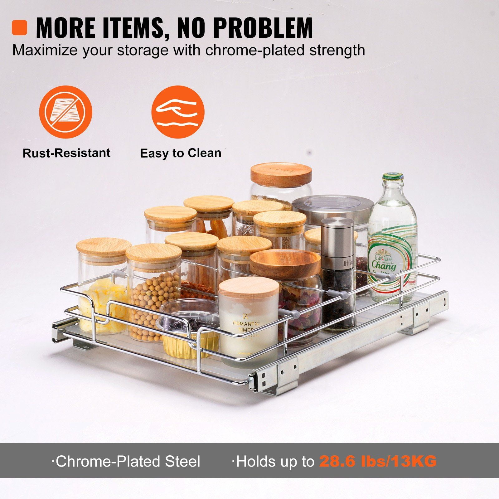 12 Inches Wide x 17 Inches Deep Pull Out Cabinet Organizer, Heavy Duty Sliding Pantry Shelves, Chrome Plated Steel Roll Out Drawers, Kitchen Cabinet Storage, Under Sink Organizer for Home or Bathroom
