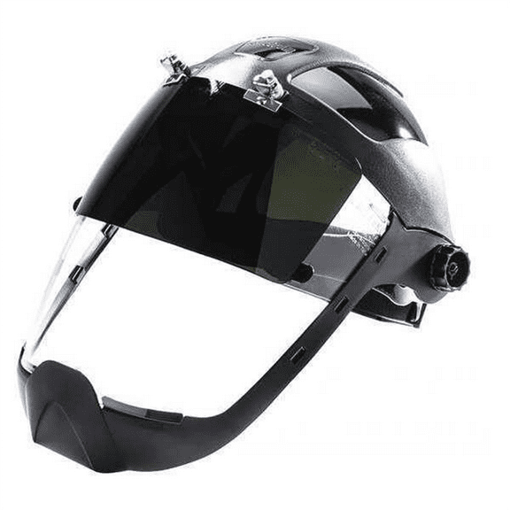 Sellstrom Face Shield - DP4 Series - 9" x 12.125" x 0.060" Window - Clear AF with Shade 5 IR Flip Visor - Ratcheting Headgear - with Chin Guard