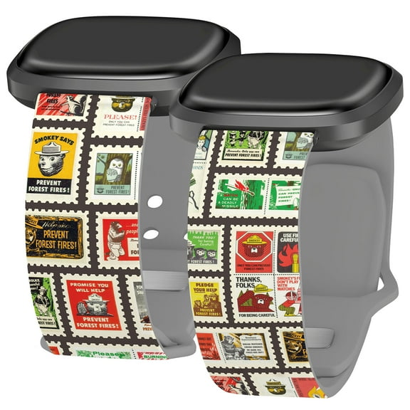 Smokey Bear HD Watch Band for FitBit Versa 3 & Sense (20mm Short Smokey Stamps) by Affinity Bands