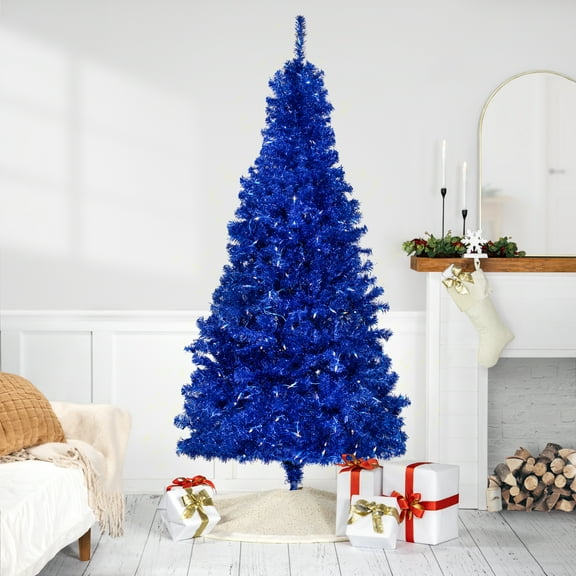 Northlight Pre-Lit Artificial Tinsel Christmas Tree - 7' - Blue - Clear Lights