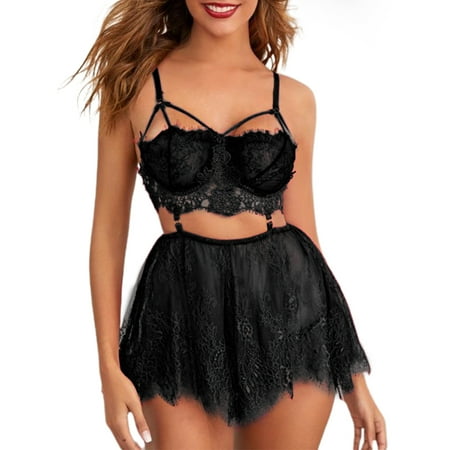 

Pfysire Womens Sexy Lace Lingerie Strappy Nightwear Underwear Babydoll Black S