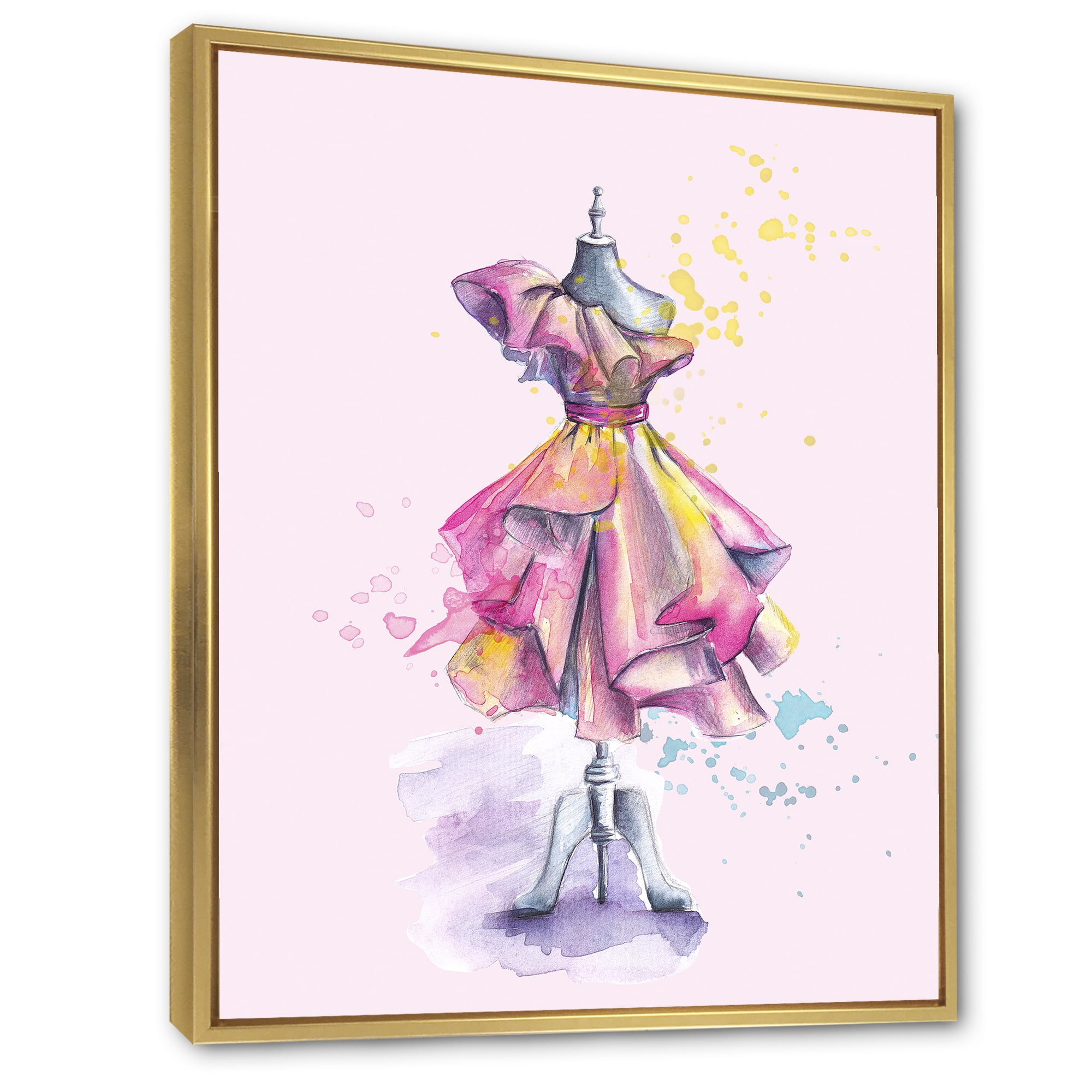 Designart 'Beautiful Purple Dress With Folds On Fashion Mannequin' French Country Framed Canvas Wall Art Print