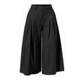 thumbnail image 4 of Levmjia Women High Waisted Pleated Wide Leg Capri Pants Plus Size Elastic Waist Casual Loose Cropped Trousers with Pockets, 4 of 7