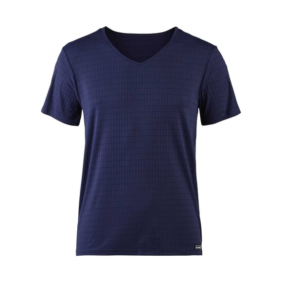 Bruno Banani Men's T-Shirt - Top, Shirt, Check Line 2.0, Polyamide, V-Neck, Logo, solid color Dark blue S (Small)