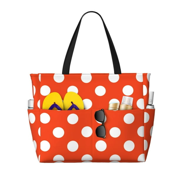 Easygdp Orange And White Polka Dot1 Bolsa de Viaje de Playa de Gran Capacidad, Bolsa Tote Perfecta para la Playa, Escapadas de Fin de Semana y Viajes