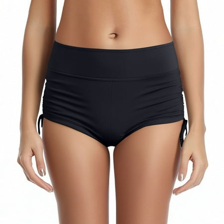 Ovticza Women s Swim Shorts High Waist Swimsuit Bottoms Adjustable Side Tie Bathing Suit Boy Shorts Bikini Board Shorts Black L