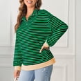 thumbnail image 4 of dGslk Women’s Long Sleeve Striped Pullover Top Casual Half Zip Collar Loose Fit Sweatshirt for Everyday Comfort and Style Green M, 4 of 6