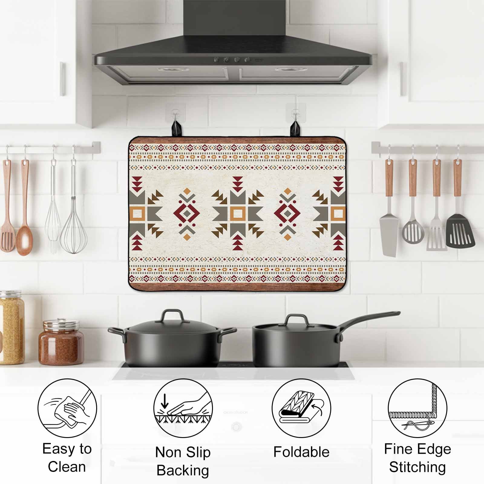 Boho Geometric Stove Top Cover for Electric Stove, Heat-proof & Non Slip Glass Top Stove Cover Protector, Modern Brown Abstract Art Western Southwest Kitchen Flat Cooktop Rubber Mat 24x21 Inches
