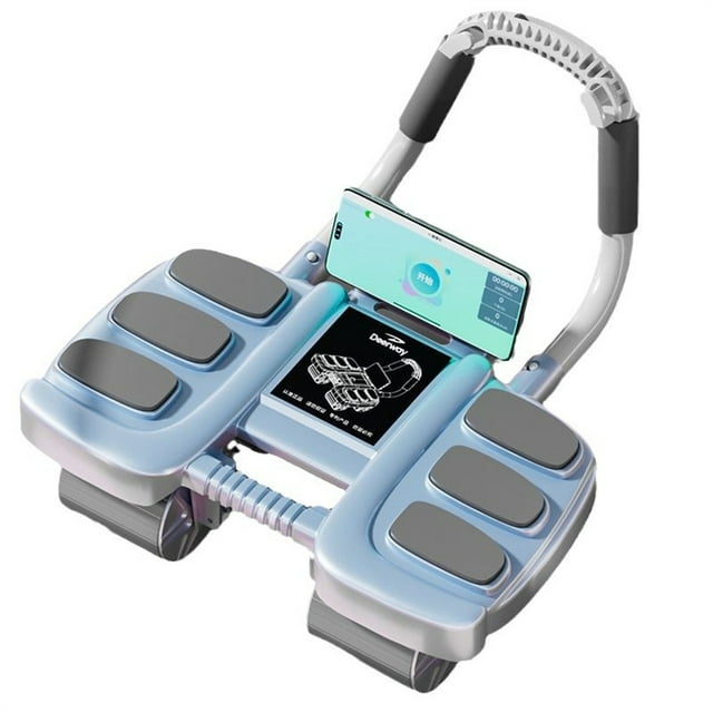 Rouleau Ab Intelligent Avancé à Quatre Roues avec Rebond Automatique et Support de Coude - Design à Six Coudes Bleu pour un Entraînement de Base Efficace