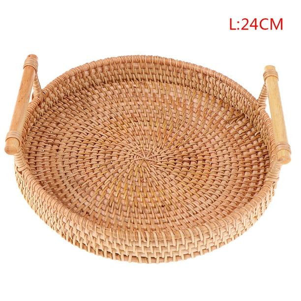 Ostrifin Rattan Storage Tray Round Basket With Handle Wicker Bread Fruit Food Com Ostrifin Rattan Storage Tray Round, Round Wicker Coffee Table Tray