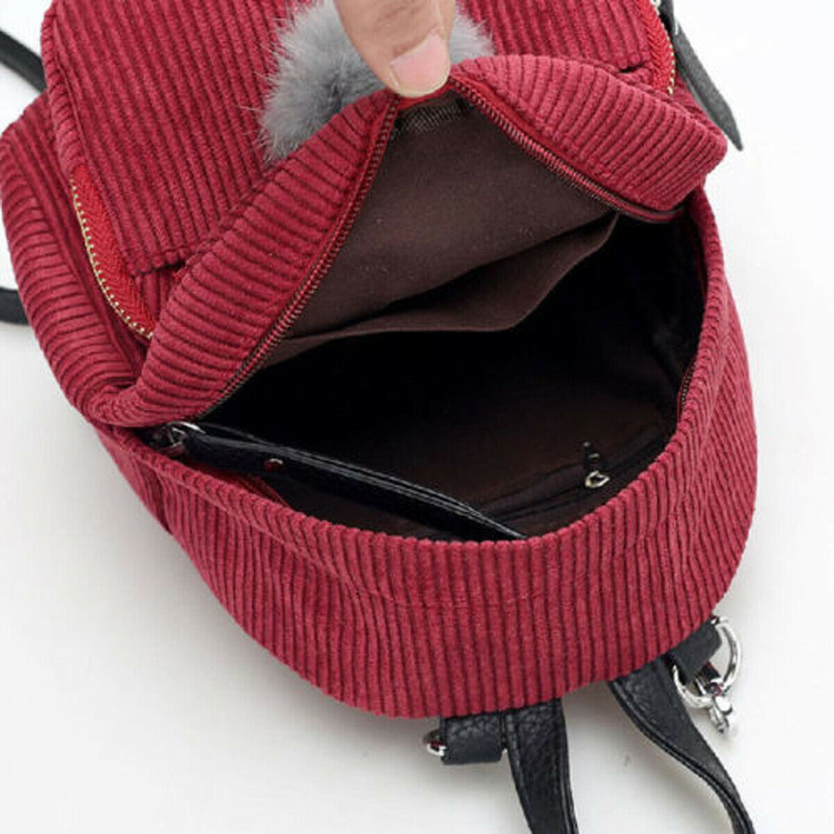 Women Mini Corduroy Backpack School Bags Solid Backpack Pendant Small Zipper Shoulder Bag Rucksack - image 4 of 5