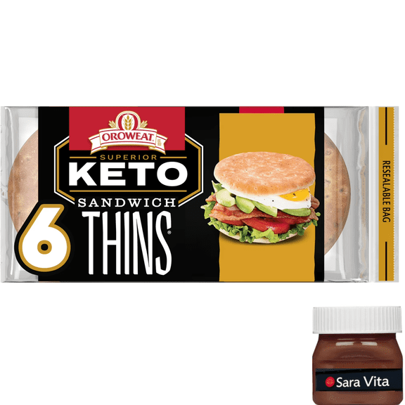Oroweat Sandwich Thins Superior Keto Rolls, 6 count, Plain Pre-sliced Sandwich Thins, 12 oz Tray