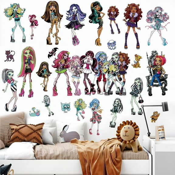 25 PCS For Monster High Themed Wall Stickers,Cartoon Character Wall Decals for Boy Girls for Living Room, Bedroom, Playroom Decor Decorations 4 Sheets Set, 9.84x17.72 Inch