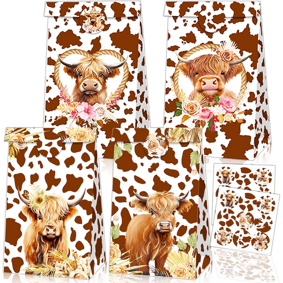 12 PCS Highland Cow Party Favors Bags Highland Cow Party Supplies Treat Favors Gift Bags for Brown Cow Western Party Highland Cow Baby Shower Birthday