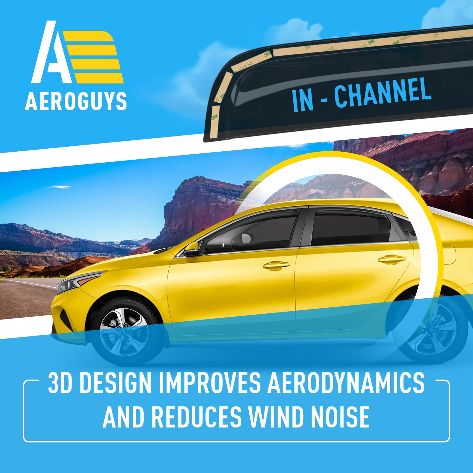 AEROGUYS Extra Durable Window Deflectors In-Channel Window Visors Rain Guards Fit for Kia Forte 2019-2024, Sun Visors, Wind Vent Visors, vent shades, Car Accessories - 4 pcs. AG0769