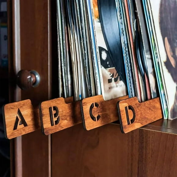 26PCS Alphabetical Vinyl Record Dividers A-Z for Horizontal Vertical, Wooden Record Alphabet Separator Alphabetize Organizer