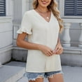 thumbnail image 6 of Timegard Summer Tops for Women V Neck Ruffle Short Sleeve Solid Color Casual Lightweight Top Blouse, 6 of 8