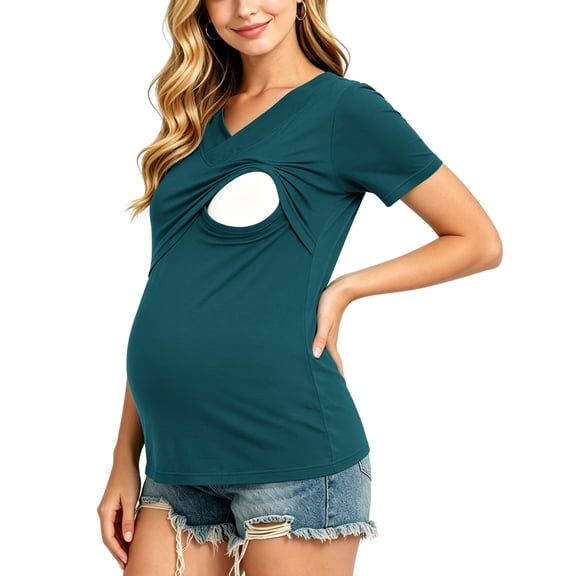 Women's Short Sleeve Maternity Nursing Tops Shirts for Breastfeeding