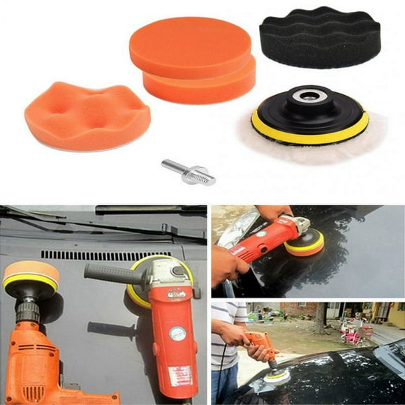 3/4/5in Car Polisher Pads, Sponge Polishing Buffer Pad Set with M10 Drill Adapter and Sucker - 7pcs 5
