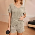thumbnail image 3 of yievot Womens Pajama Sets Summer 2 Piece Lounge Sets Ribbed Knit Matching Outfits T-shirt and Shorts Sleepwear Loungewear, 3 of 8