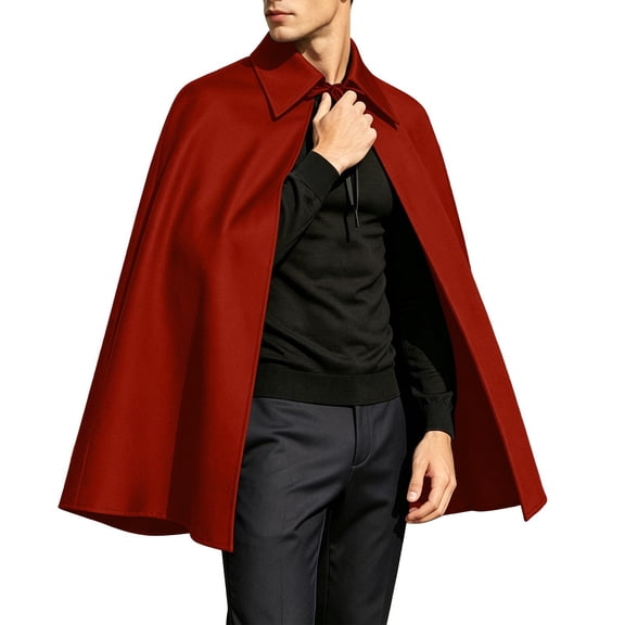 UTSJKR Men’s Classic Pointed Collar Short Cape Cloak with Front String Closure for Daily Wear Halloween Cosplay Themed Party Dress‑Up Accessory Red