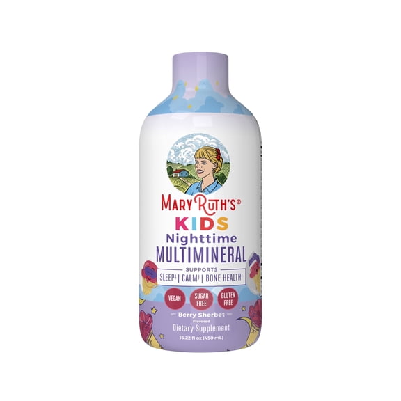 MaryRuth's Kids Liquid Nighttime Multimineral for Children's Health Ages 1 , Berry Sherbet, Sugar Free, 15.22 fl oz