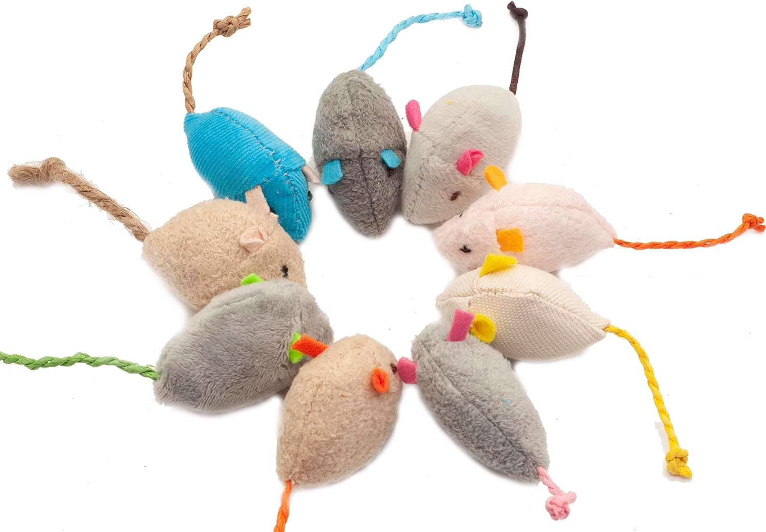 Cat Mice Toy 18-Pack Plush Catnip-Filled Mice Toys for Indoor Cats - Realistic Design, 9 Assorted Colors, 2 of Each, Value Pack