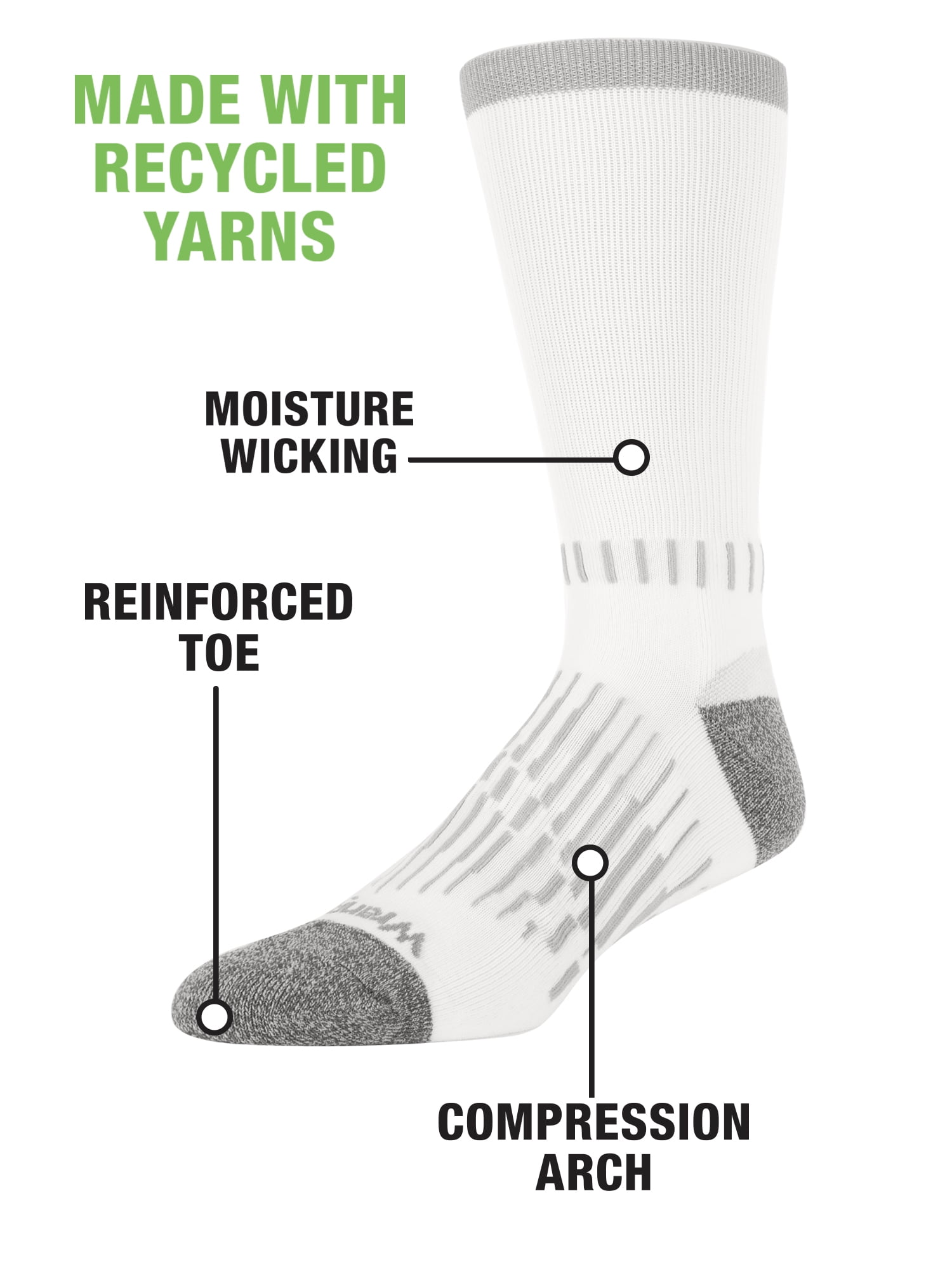 Wrangler Men's Ultimate Durable Work Socks, Crew Socks for Men, White, 6 Pack