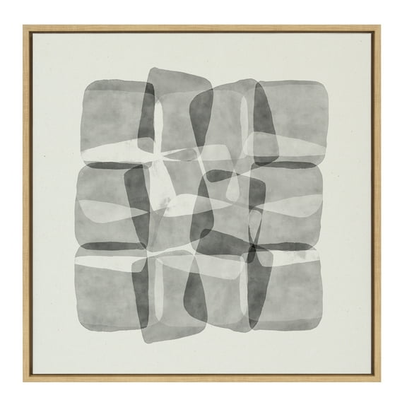 Kate and Laurel Sylvie Neutral Mod Abstraction Black and White Framed Linen Textured Canvas Wall Art by Amy Lighthall, 30x30 Natural, Decorative Modern Art Print for Wall