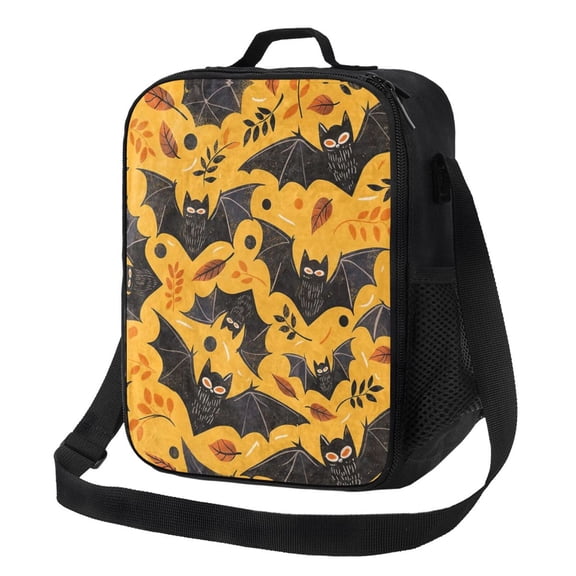 Bat Autumn Leaves Lunch Bag Insulated Thermal Box with Shoulder Strap & Handle for Work and Picnic