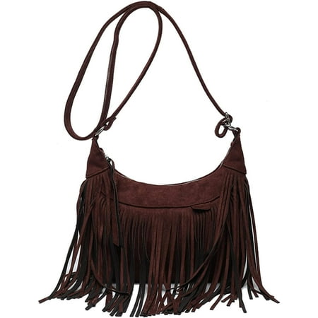 LinYooLi Boho Hippie Purses Fringe Tassel Faux Suede Shoulder Messenger CrossBody Sling Bag Country Concert Outfits for Women