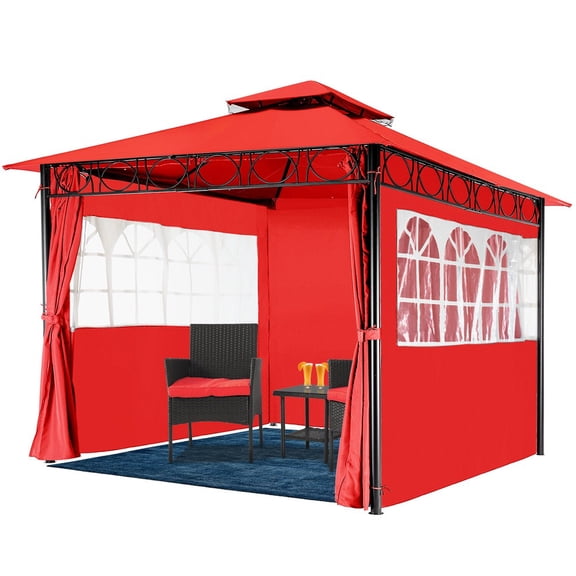 WSSYzyzf 10'x10' Outdoor Pop-Up Canopy Tent, Waterproof Heavy Duty Gazebo with 2 Sidewalls, Red