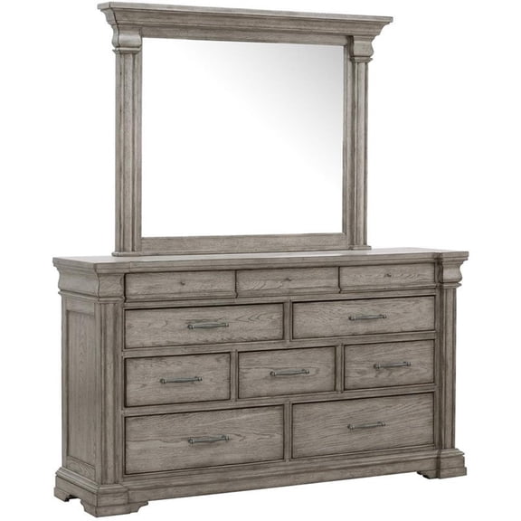 Madison Ridge 10 Drawer Wood Dresser   Mirror in Gray by Pulaski Furniture